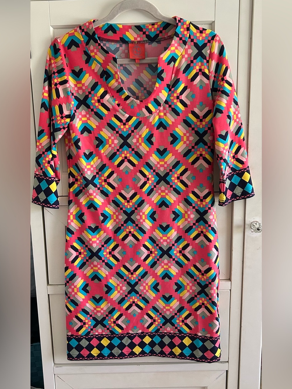 Tracy Negoshian Bright Geometric Print Dress